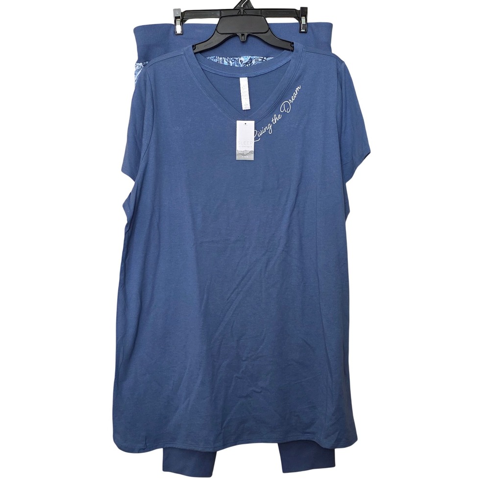 Cacique Sleep Womens Blue Living the Dream Pajama Set Paisley Pants 18/20 NWT‎